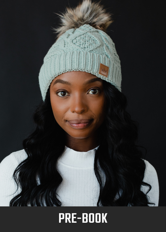 Light Blue Cable Knit Pom Hat