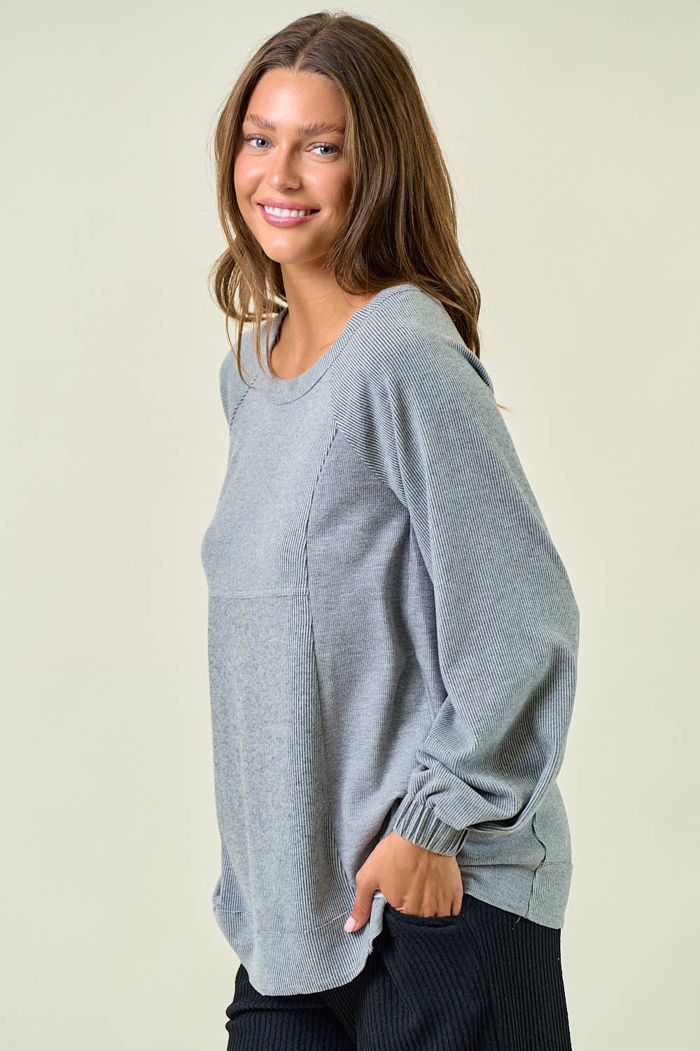 Pleat Sleeve Stripe Mix Top