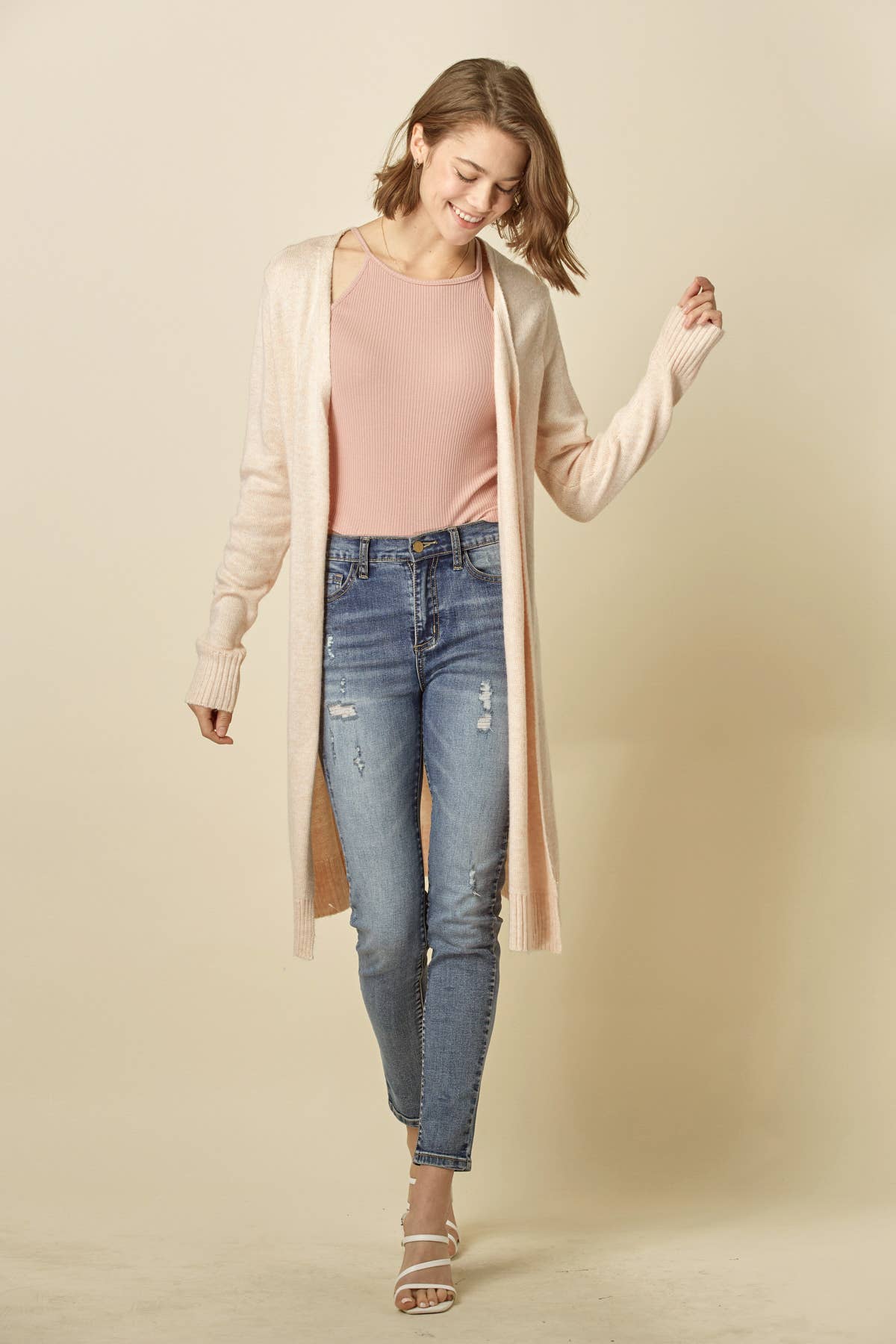 Long Sleeve Open Cardigan - 1497C-1