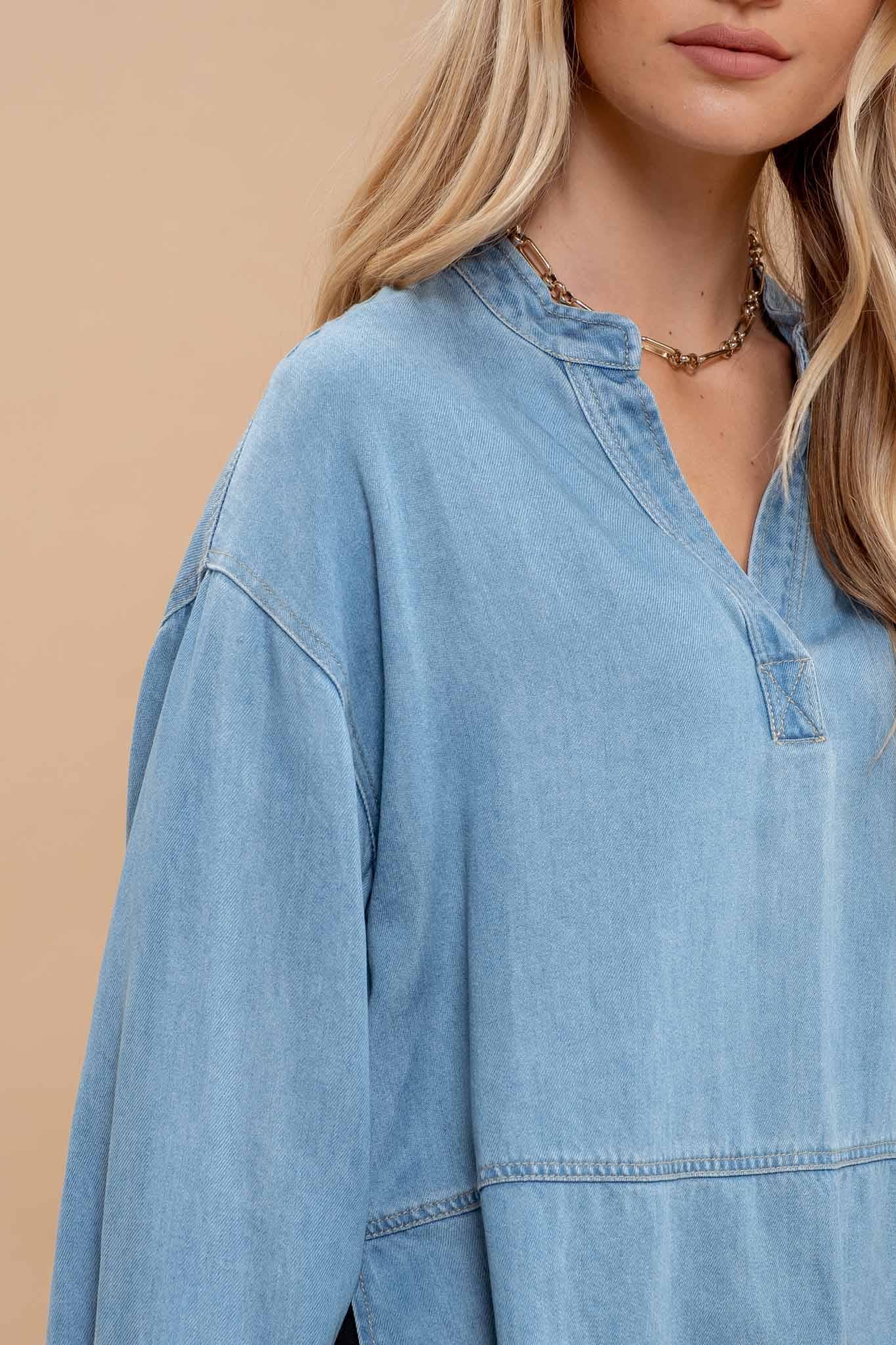 DENIM LONG SLEEVE TOP