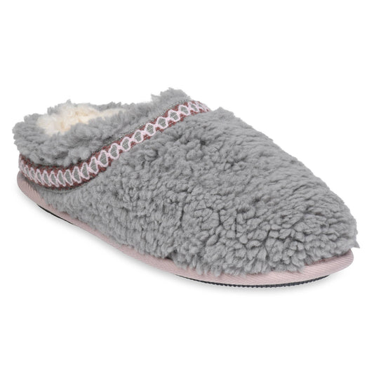 Womens berber tape trimmed memory foam clog slipper