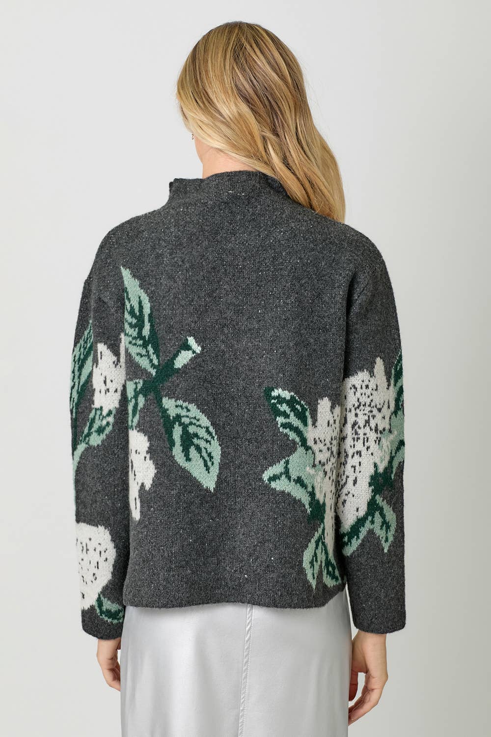 60767 Floral Print Funnel Neck Sweater