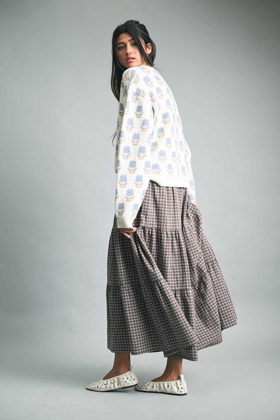 Floral Jacquard Button-Up Cardigan