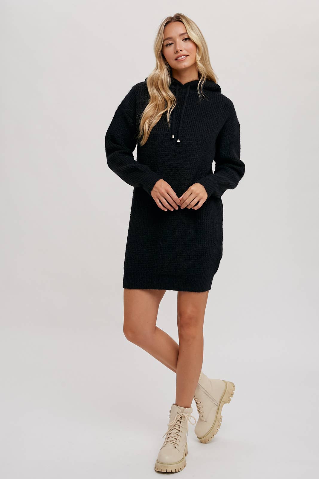 CHUNKY WAFFLE HOODIE TUNIC DRESS