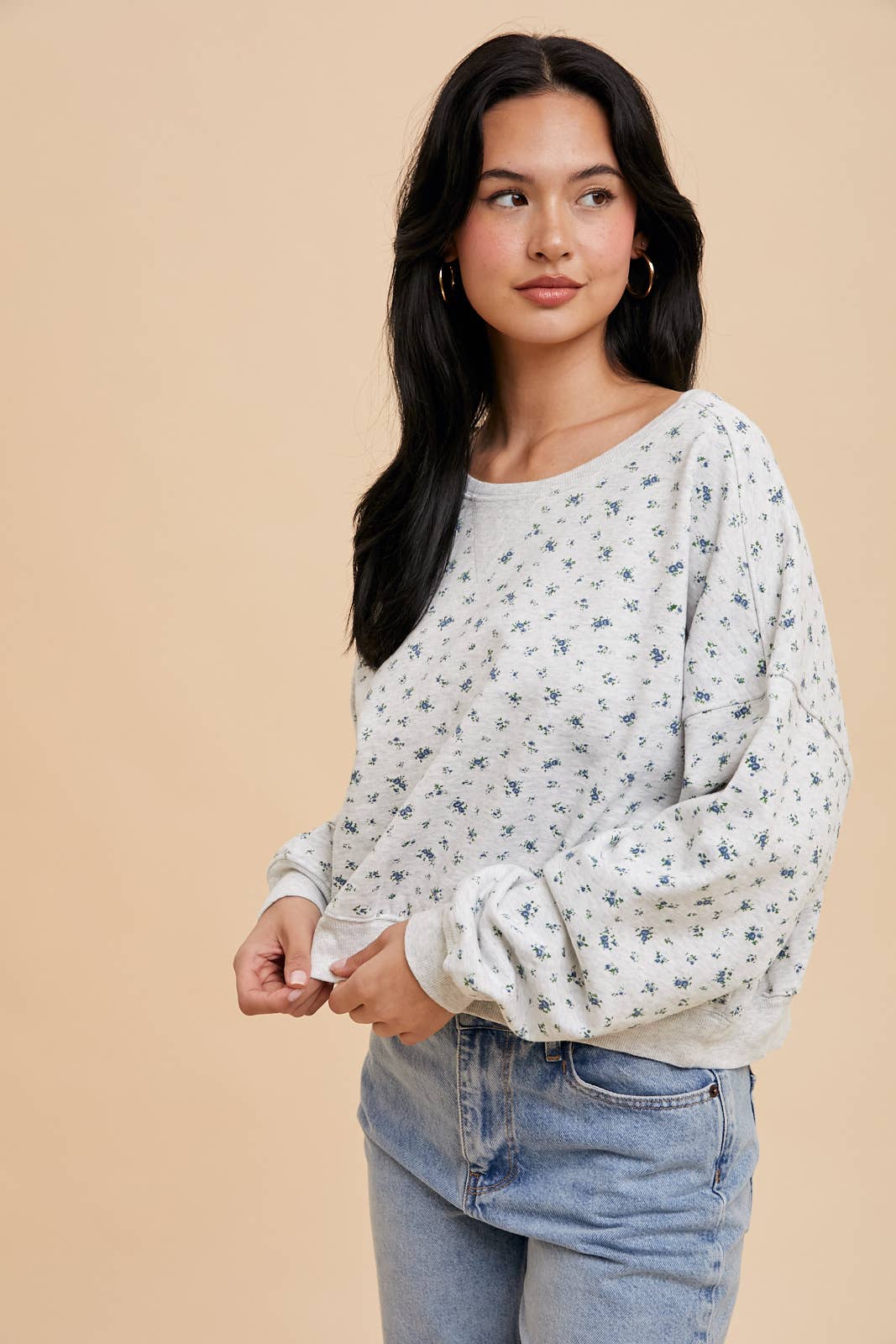 COTTON FLORAL TERRY PULLOVER