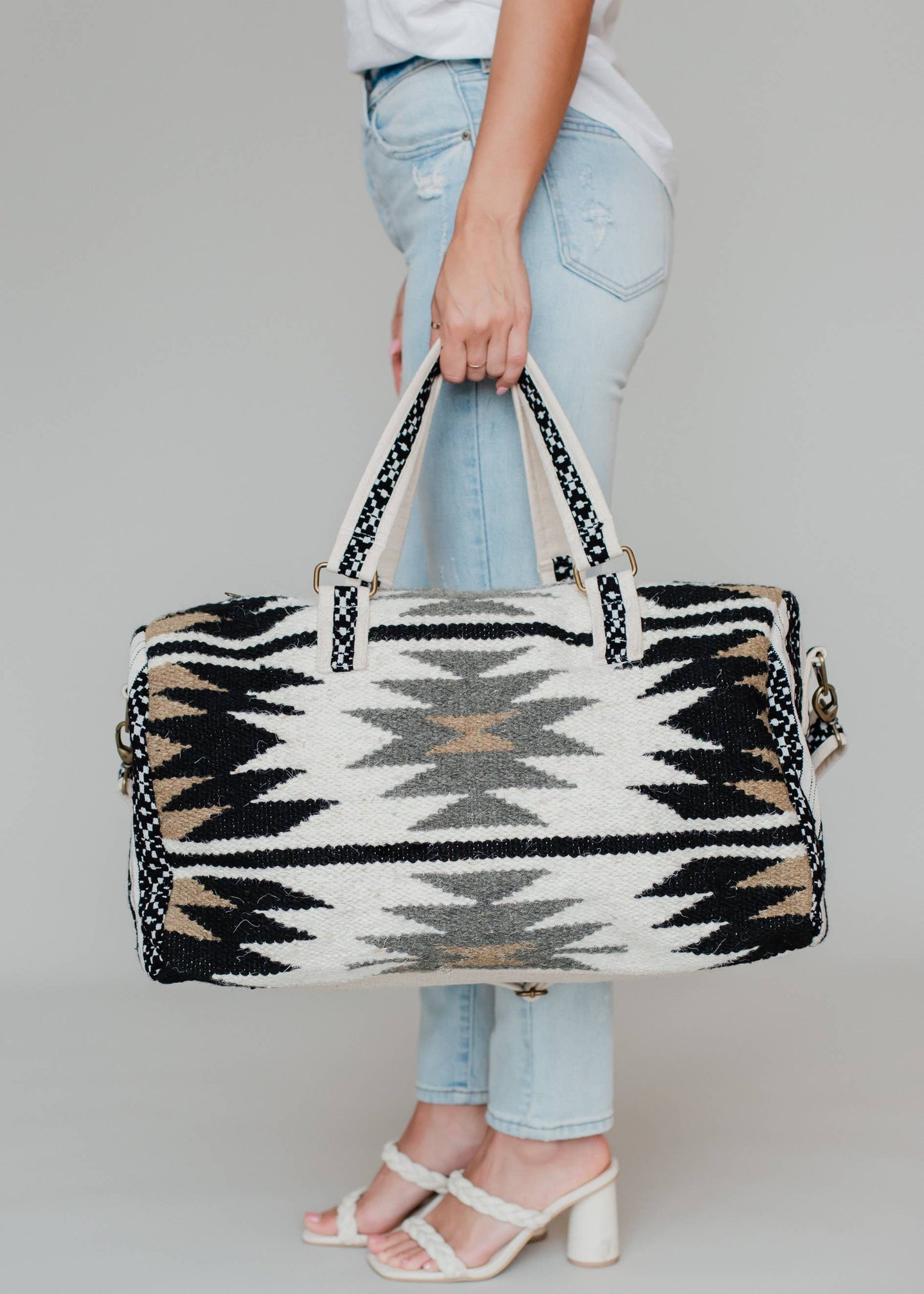 Cream, Black, Tan & Gray Aztec Duffel