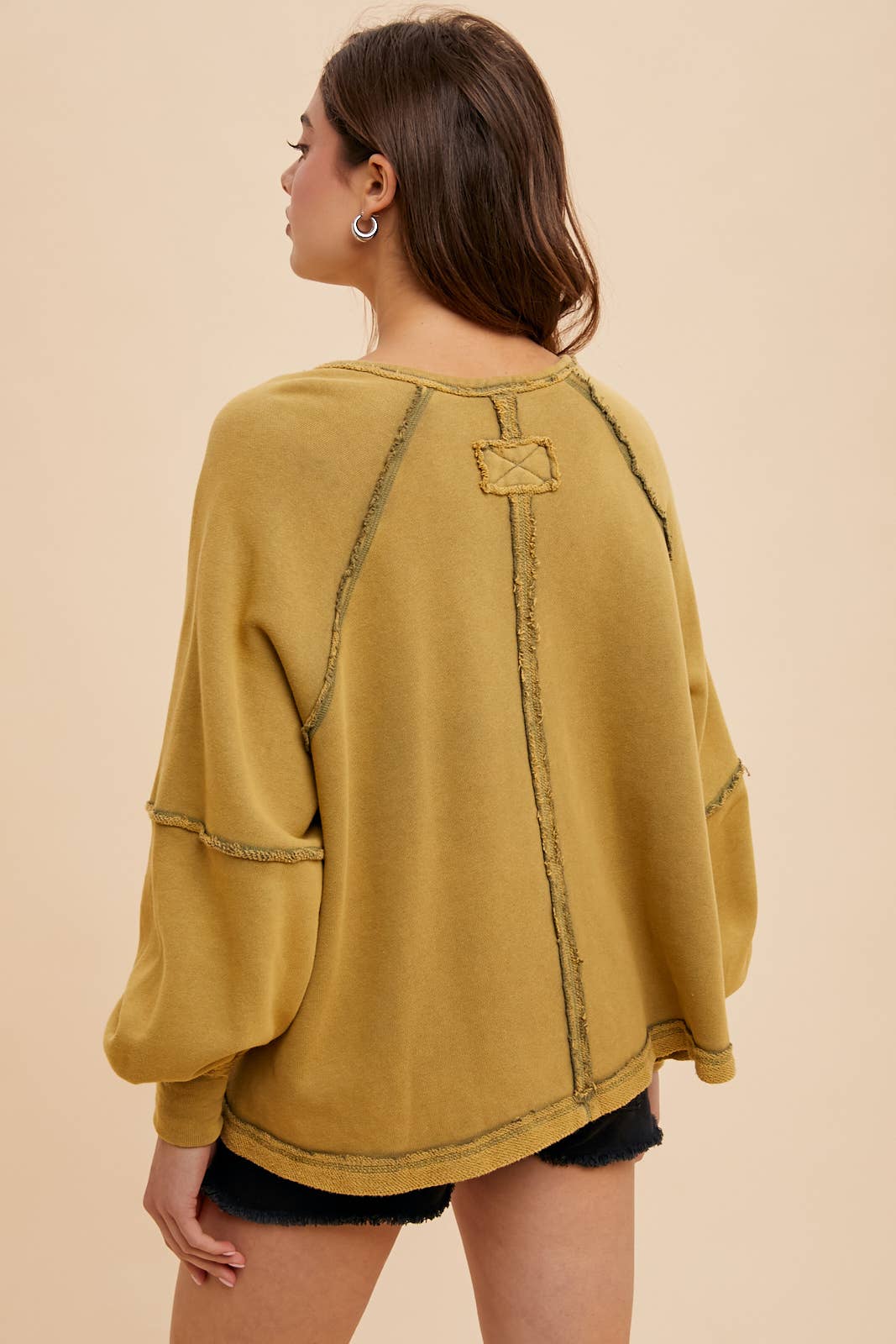Oversized Garment Washed Notched Top