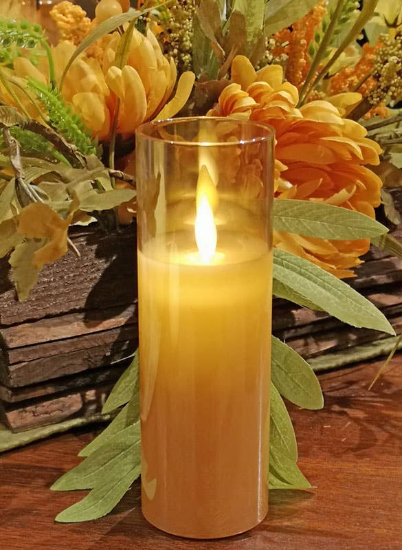 LED Candle in Glass Cylinder with Flickering Flame & Remote