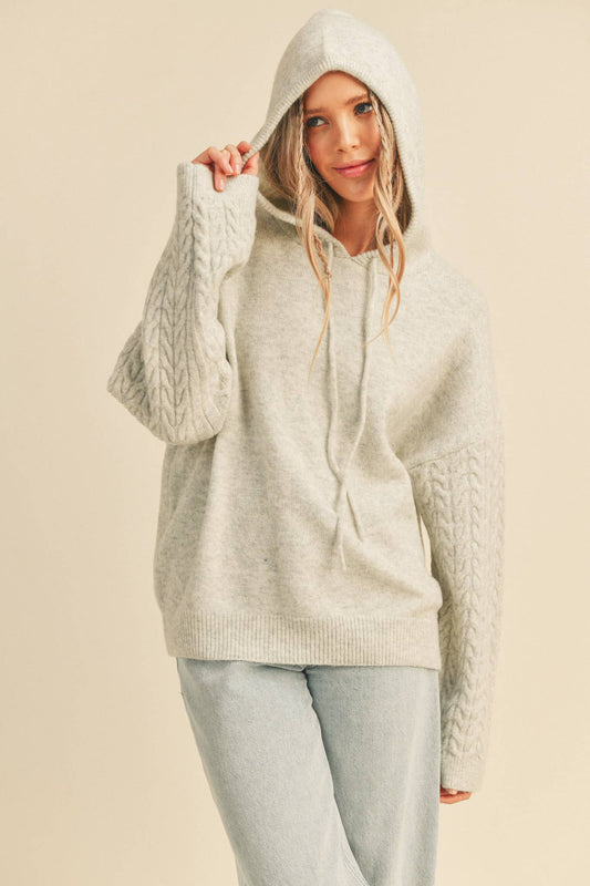 Cable Knit Sleeve Knit Hoodie