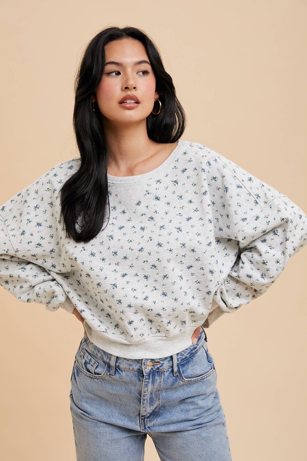 COTTON FLORAL TERRY PULLOVER