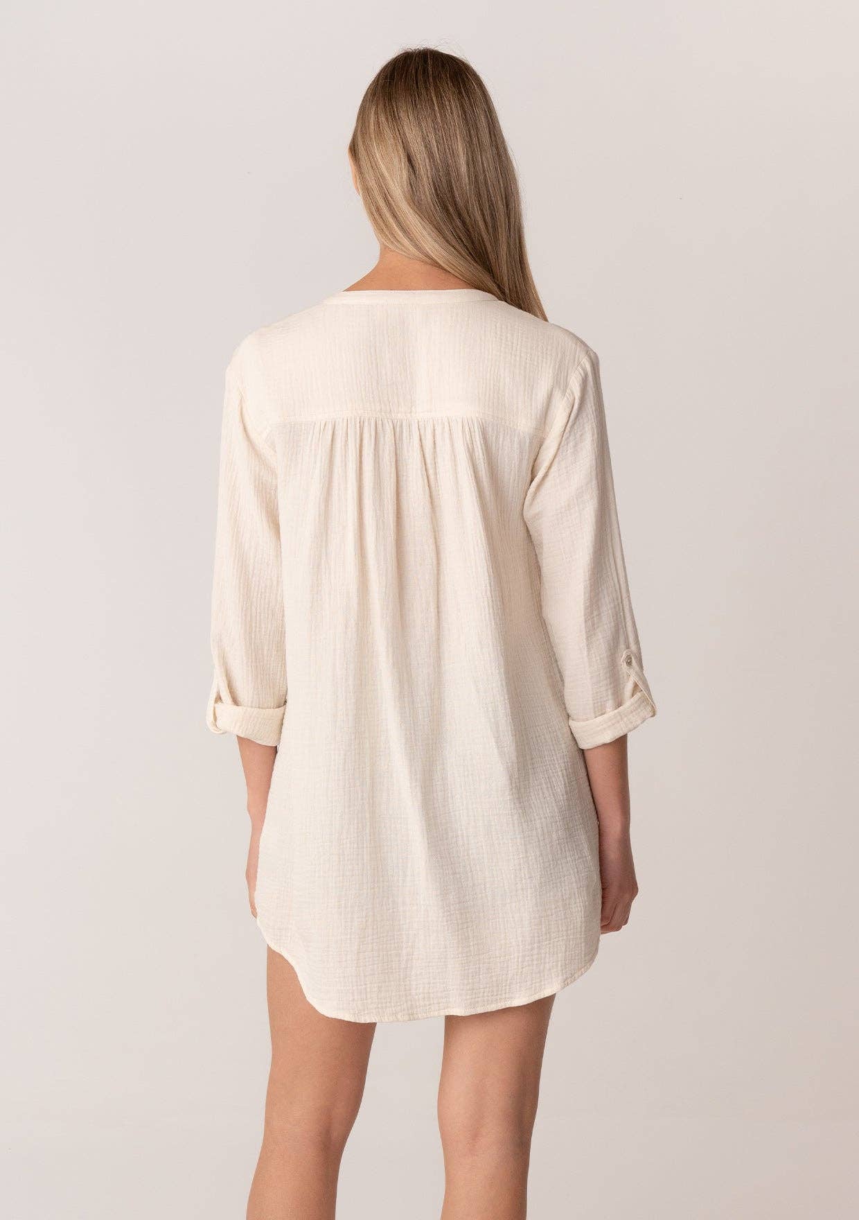 Breezy Cotton Gauze Button Front Tunic Top