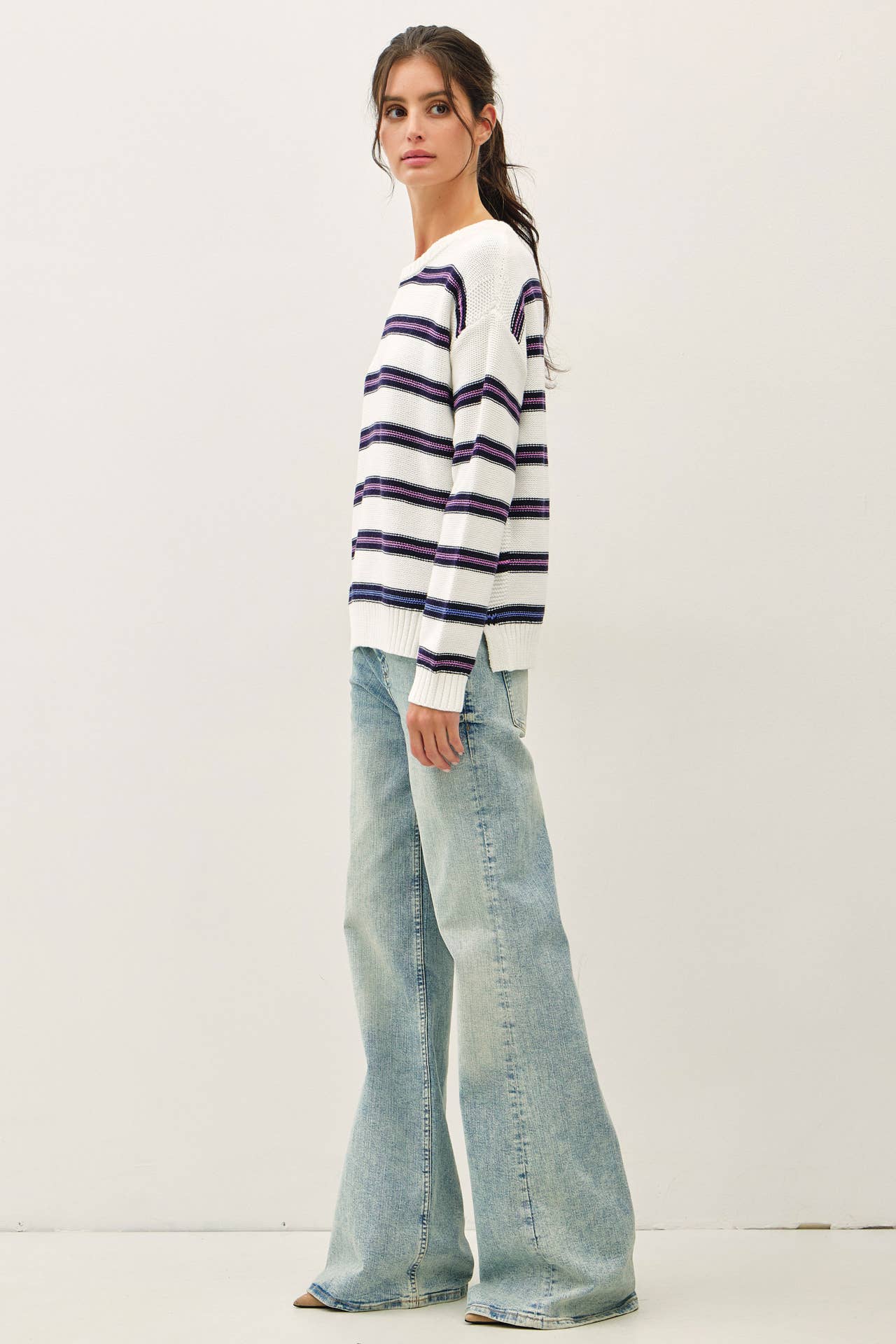 Ribbing Detail Striped Sweater