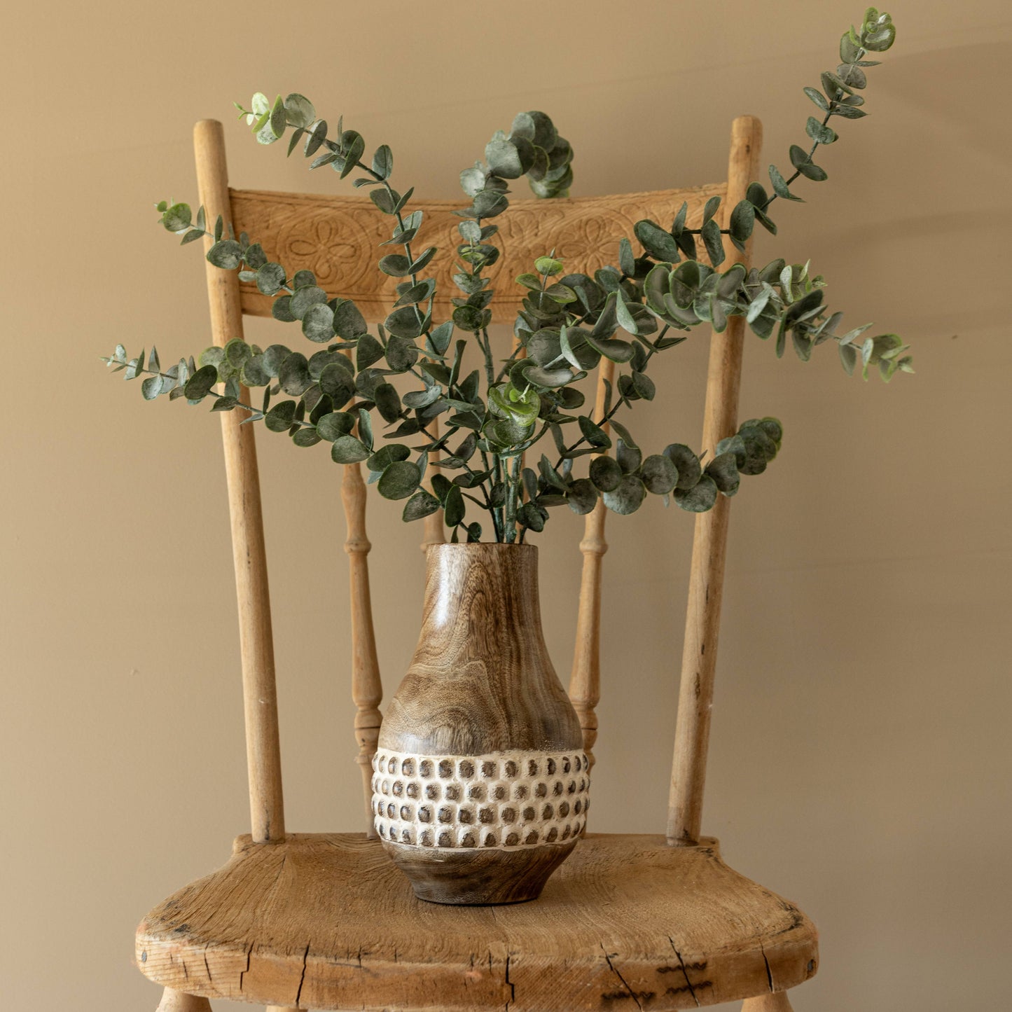 Whitewashed Wood Bead Vase