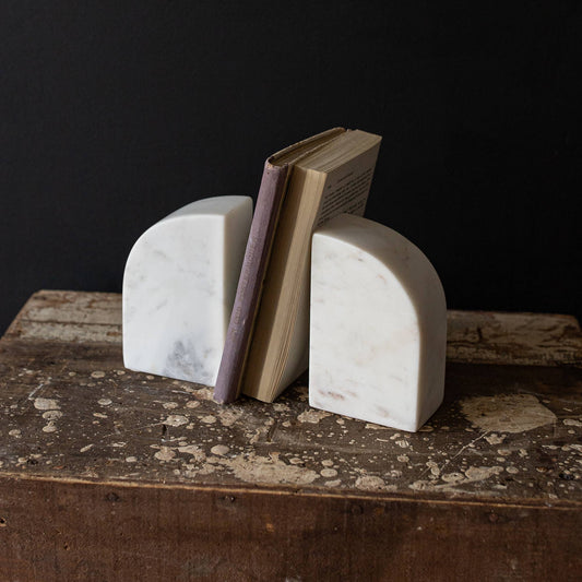 Marble Bookends White, Set Of 2