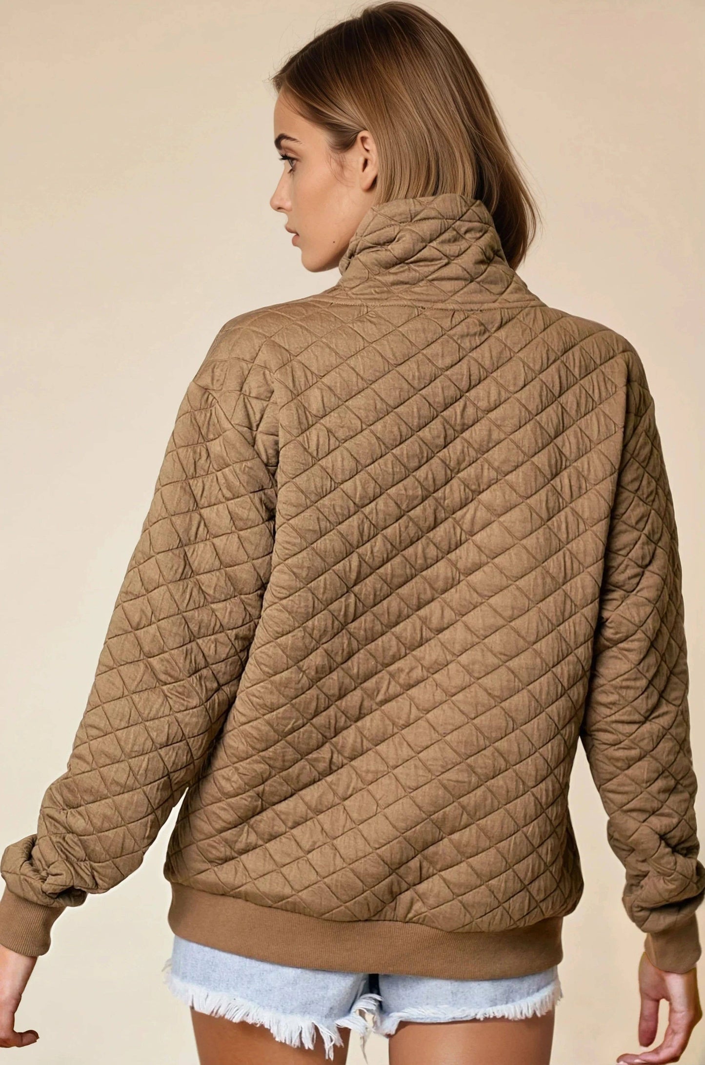 Funnel Neck Quilted Pullover