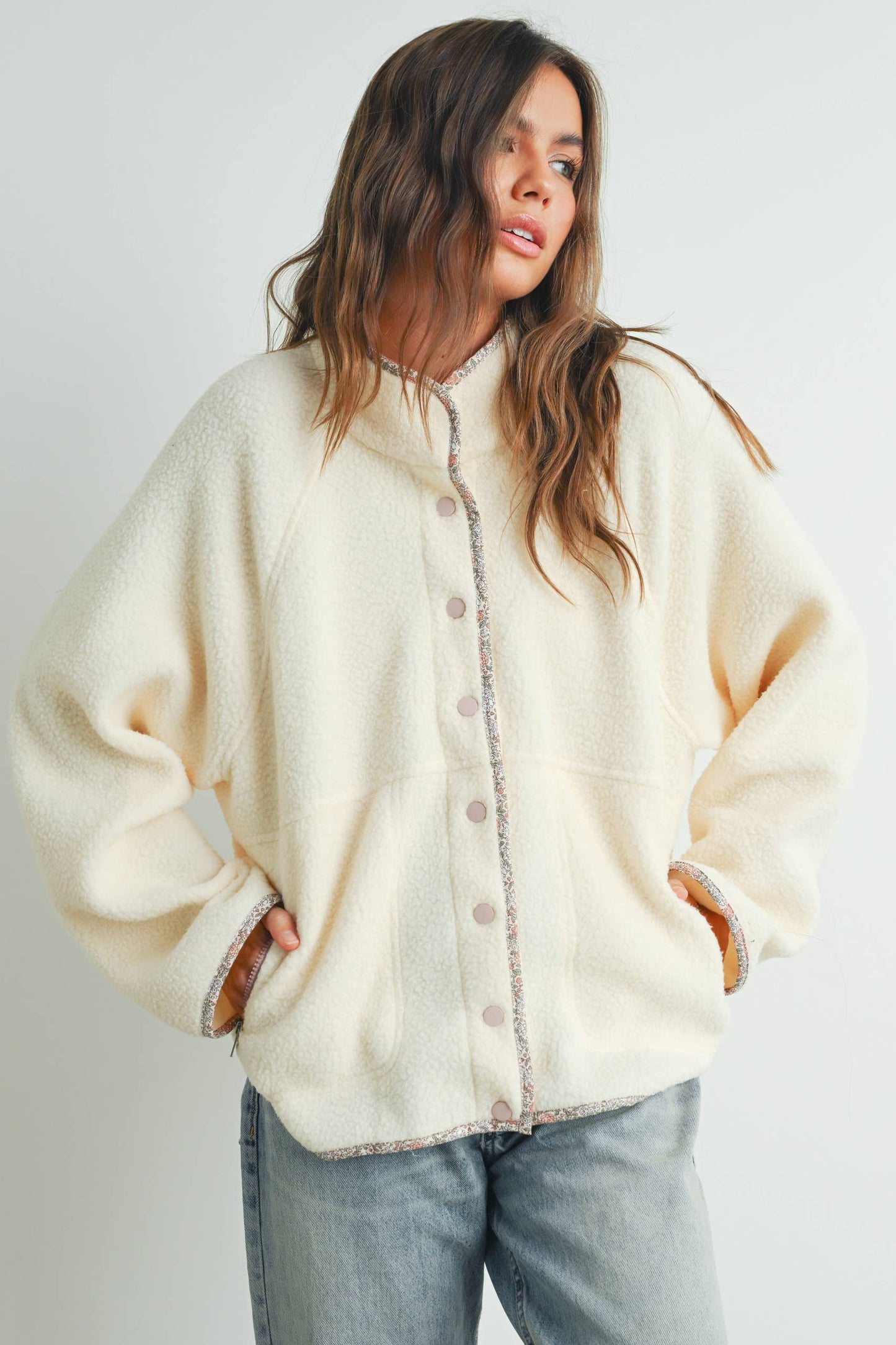 FALL COZY SNAP MOCK NECK SHERPA FLEECE JACKET - BMJ7547