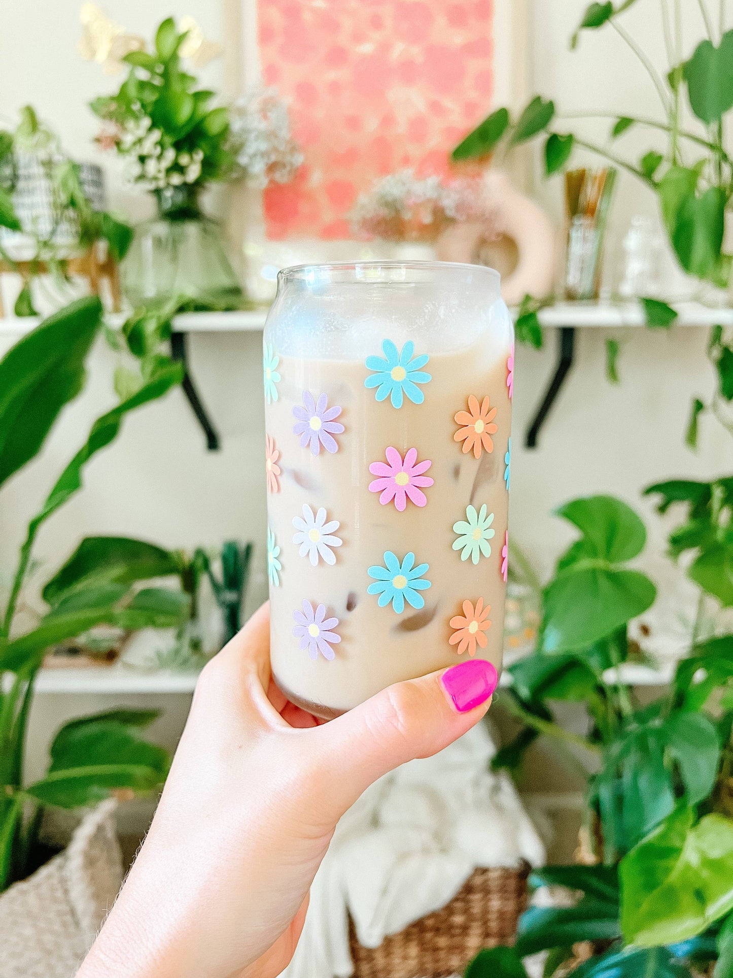 16oz Color Daisy Glass