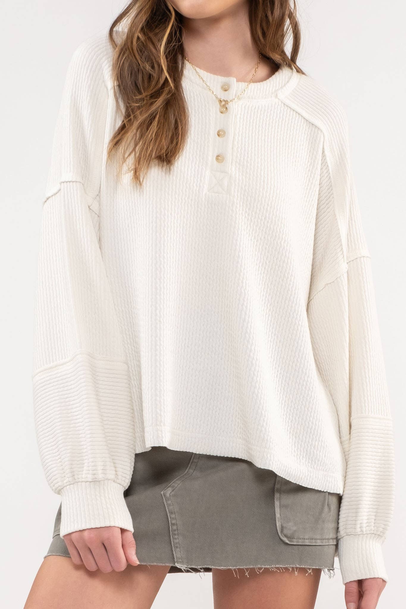 RIB KNIT HENLEY TOP