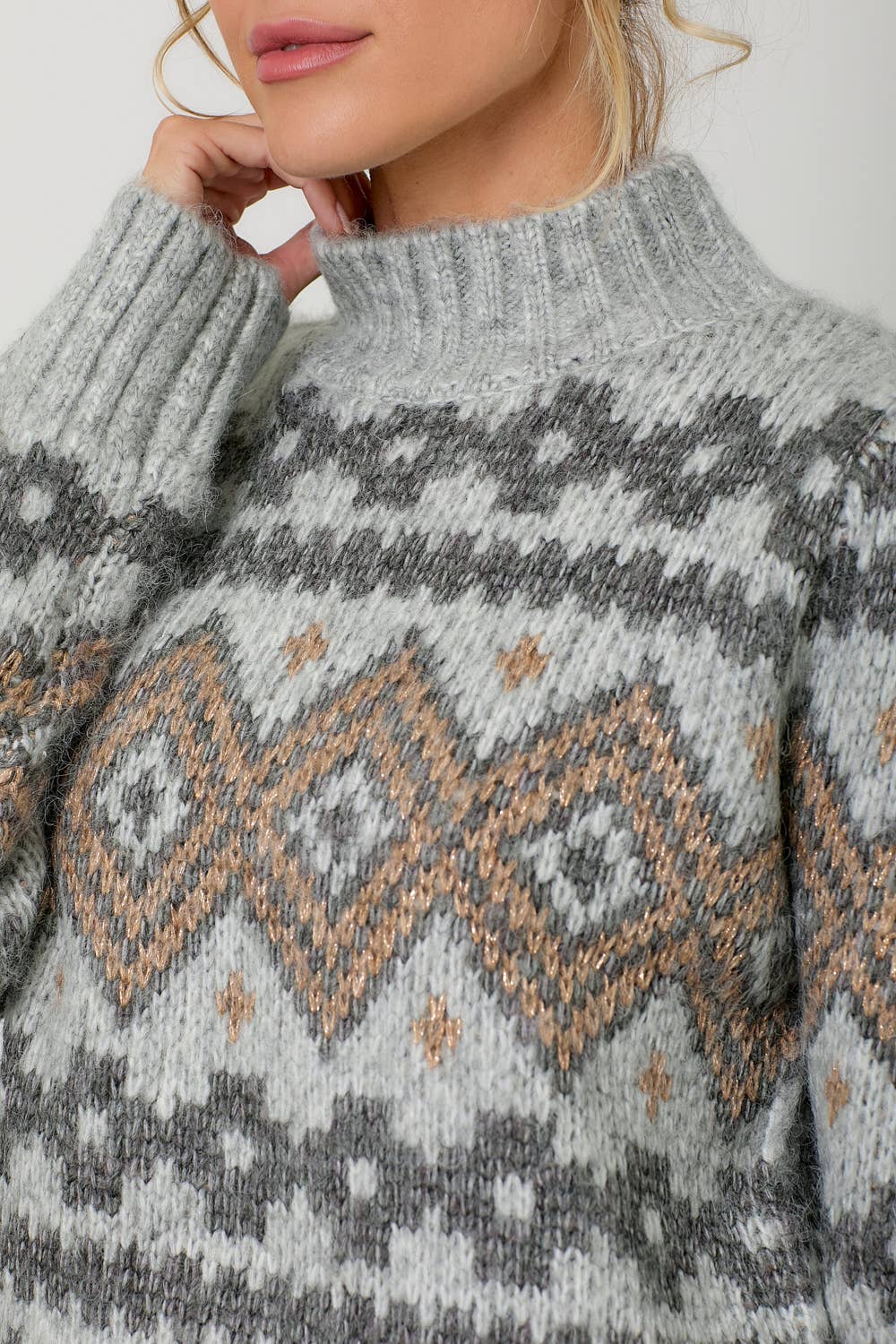 60807 Fair Isle Mock Neck Sweater