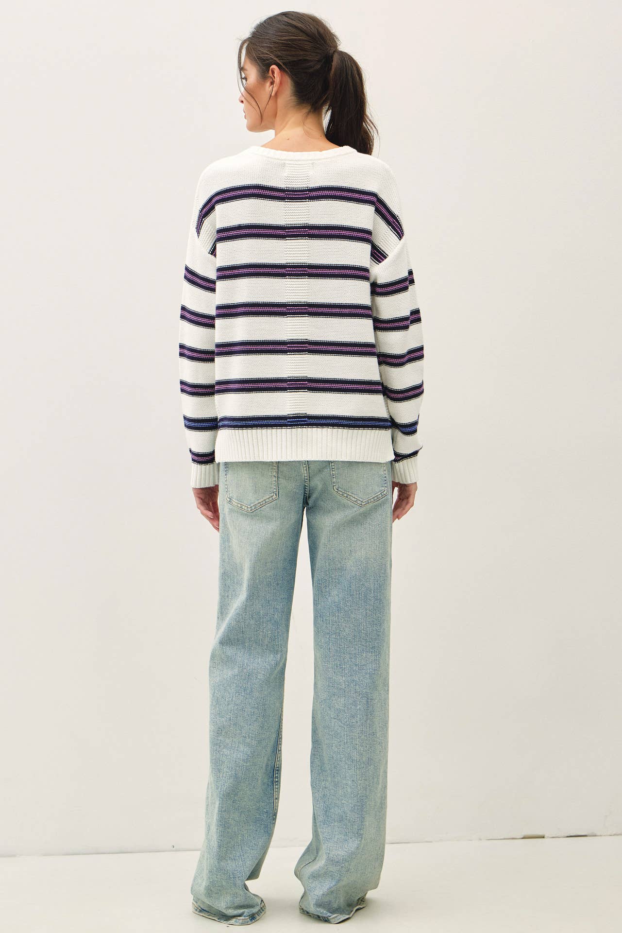 Ribbing Detail Striped Sweater
