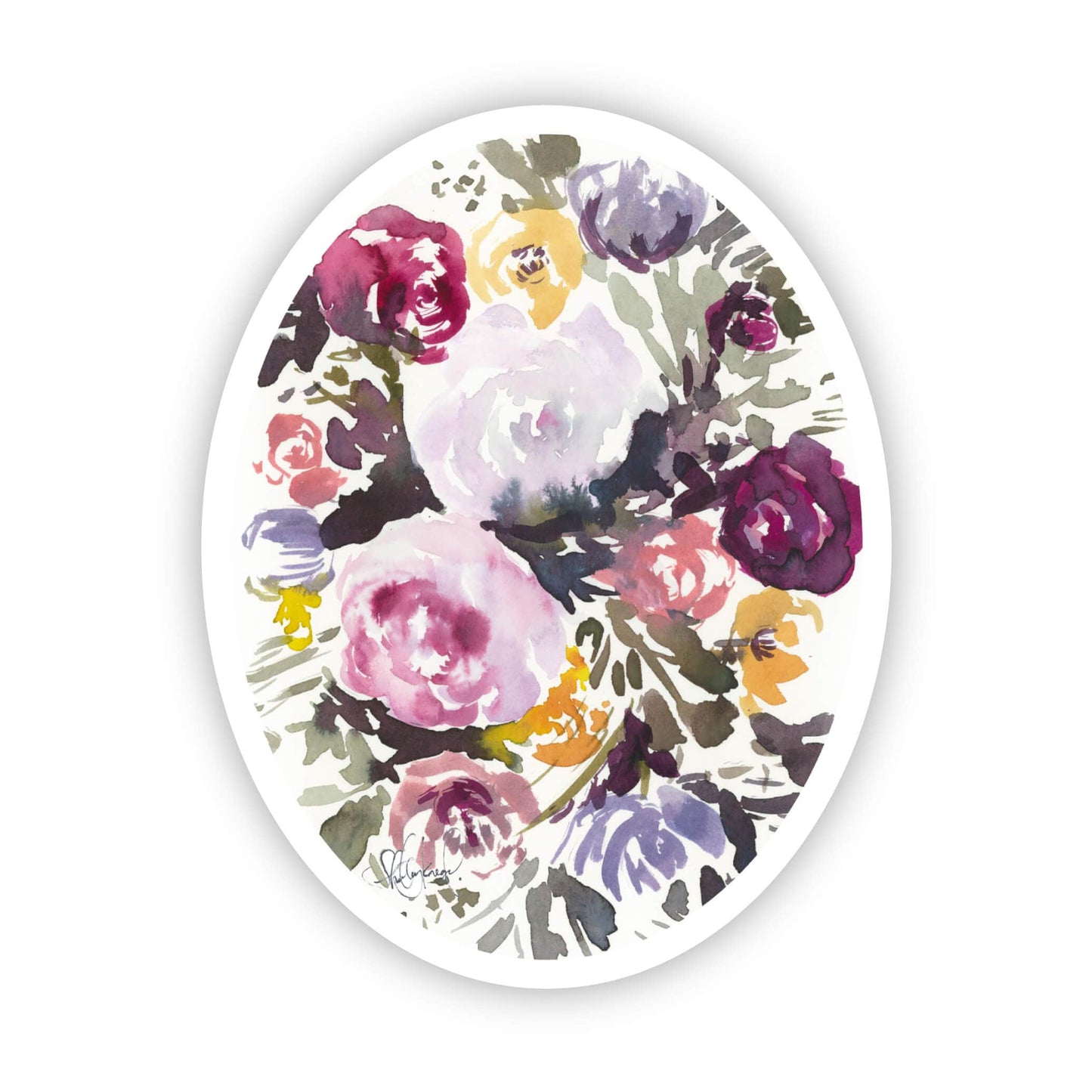 Flower bouquet watercolor sticker - pink & purple