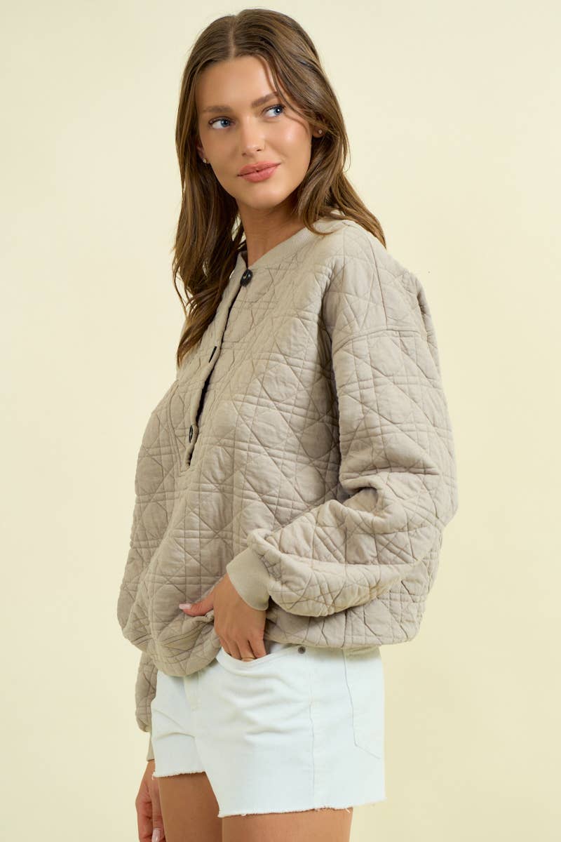 Quilted Jersey Button Front Sweatshirt