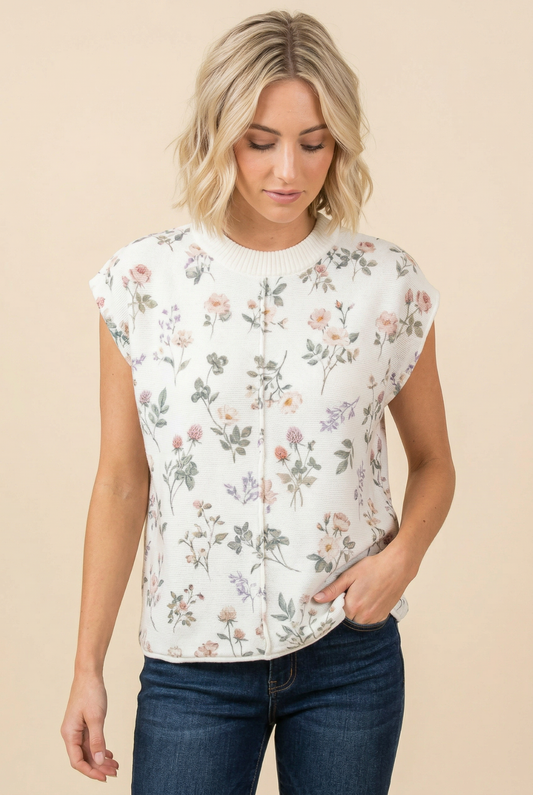 Floral Textured Sleeveless Top