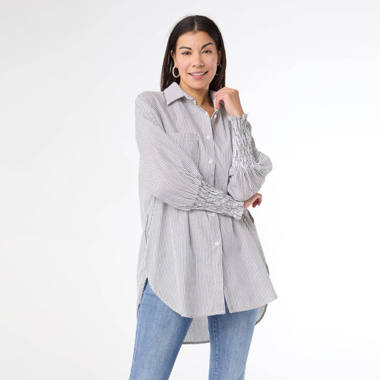 Tianna Striped Tunic Top with Cinched Sleeve