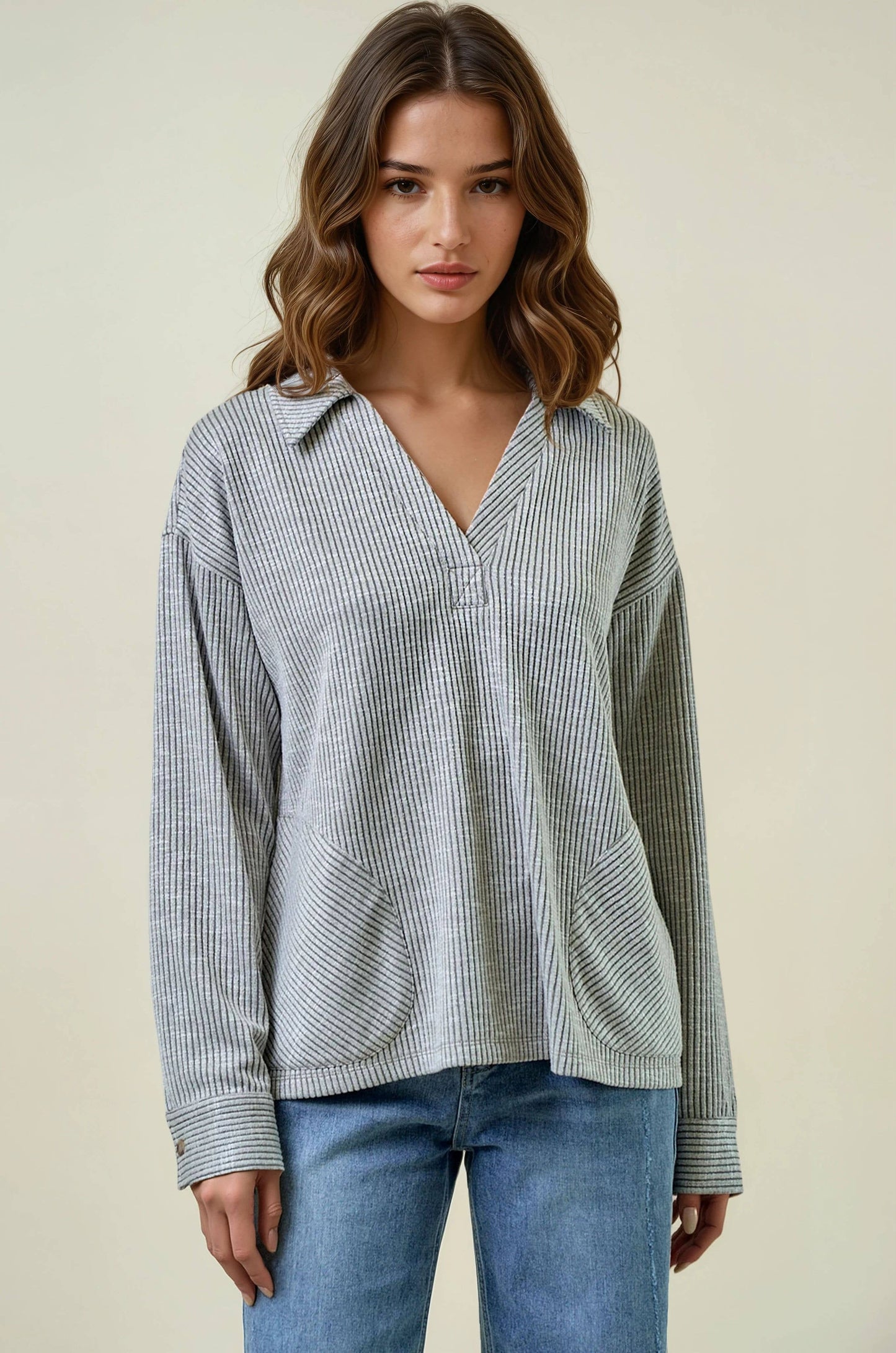RIBBED PULLOVER W/POCKET
