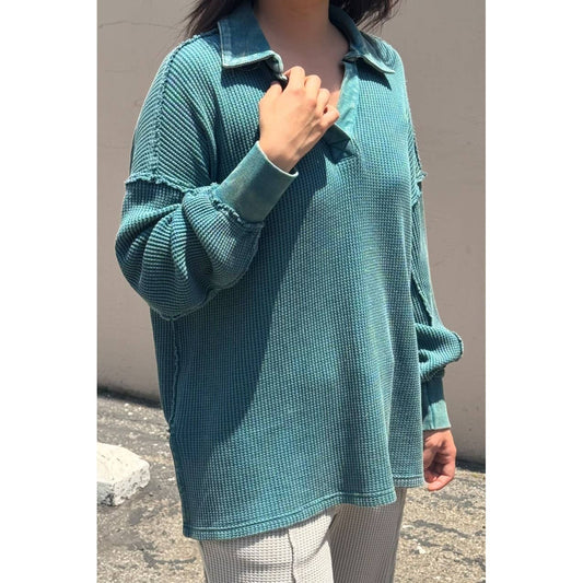 Mineral Washed Waffle Collar Tunic