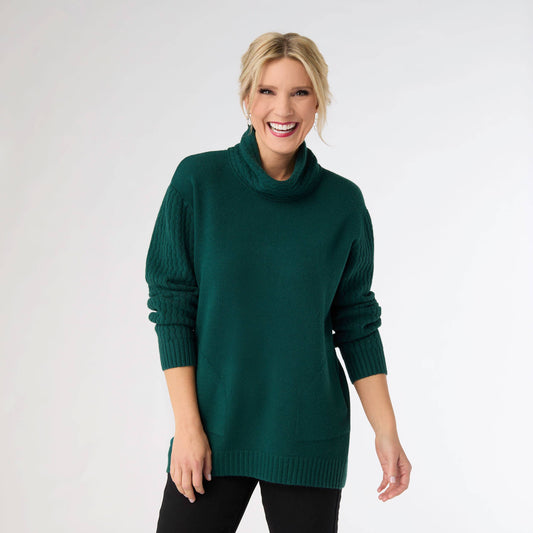 Heavenly-Luxe Cowl Neck Cable Sweater with Pockets