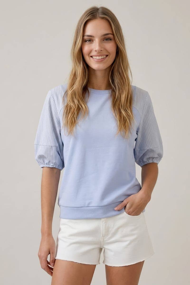Stripe Puff Sleeve Top