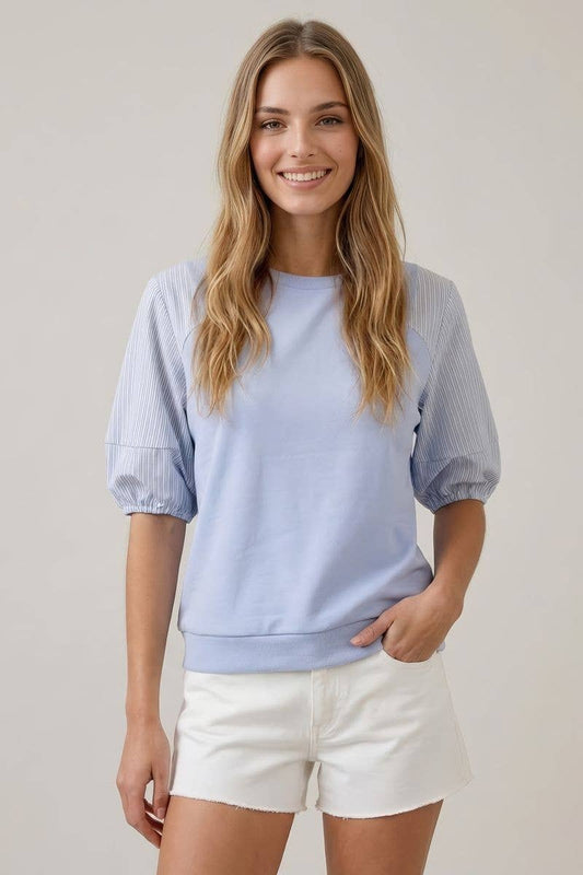 Stripe Puff Sleeve Top