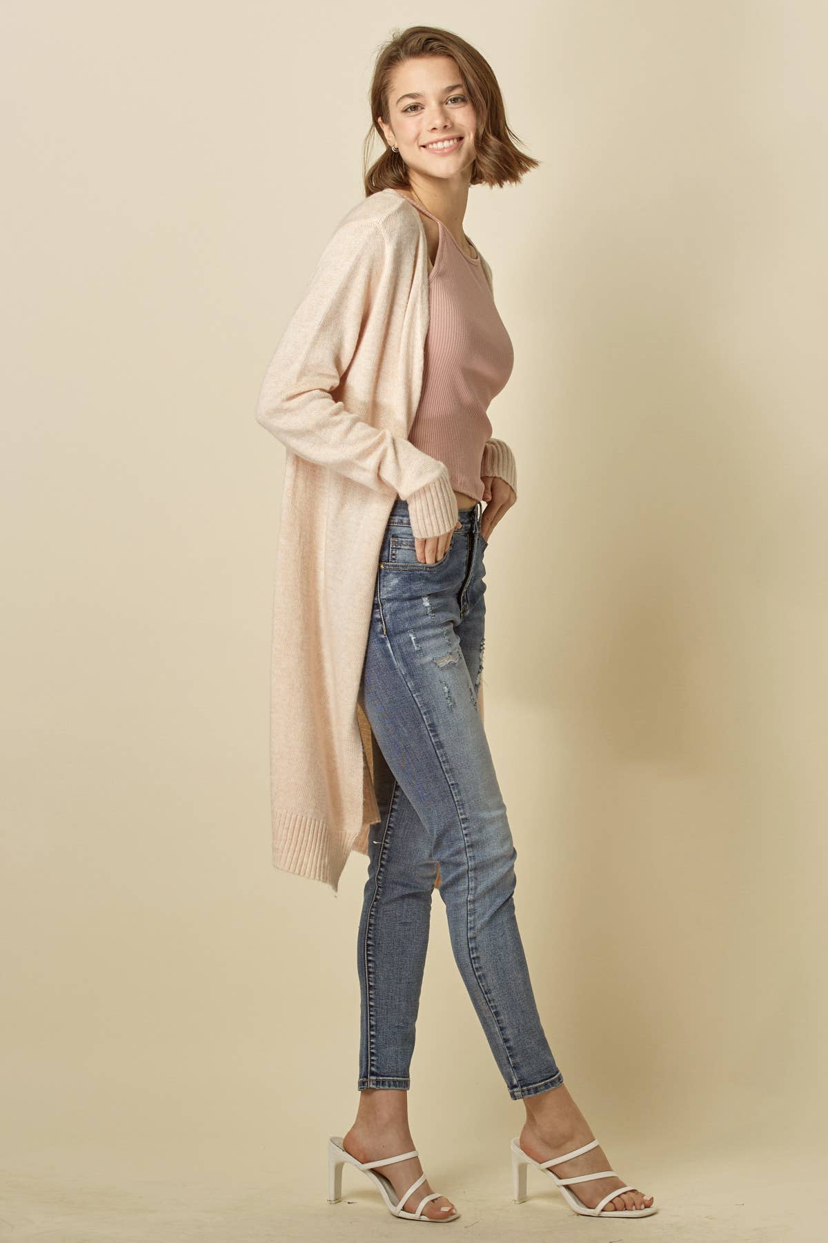 Long Sleeve Open Cardigan - 1497C-1