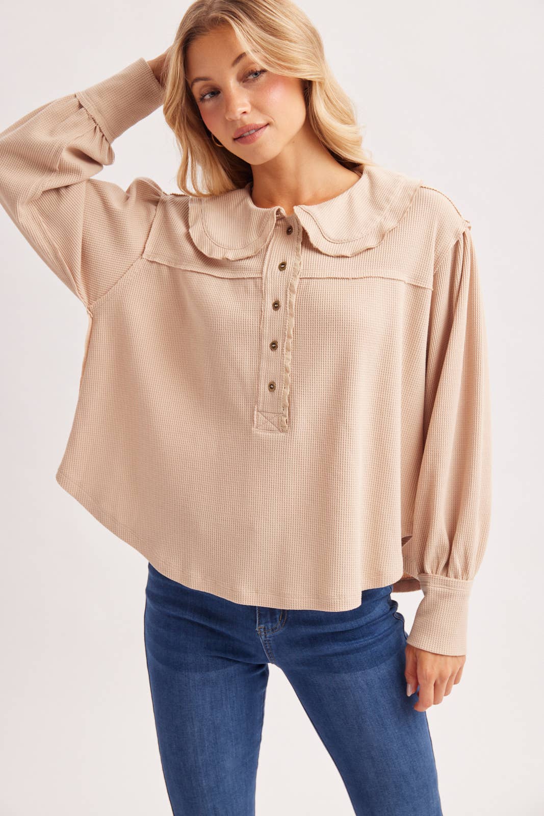 Collared Neck Waffle Top