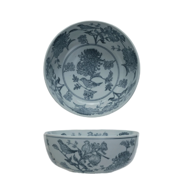 Stoneware Bowl w/ Birds & Botanicals