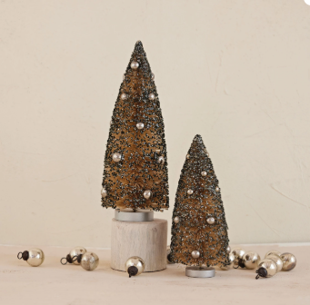 Bottle Brush Tree with Antique Silver Finish Glitter