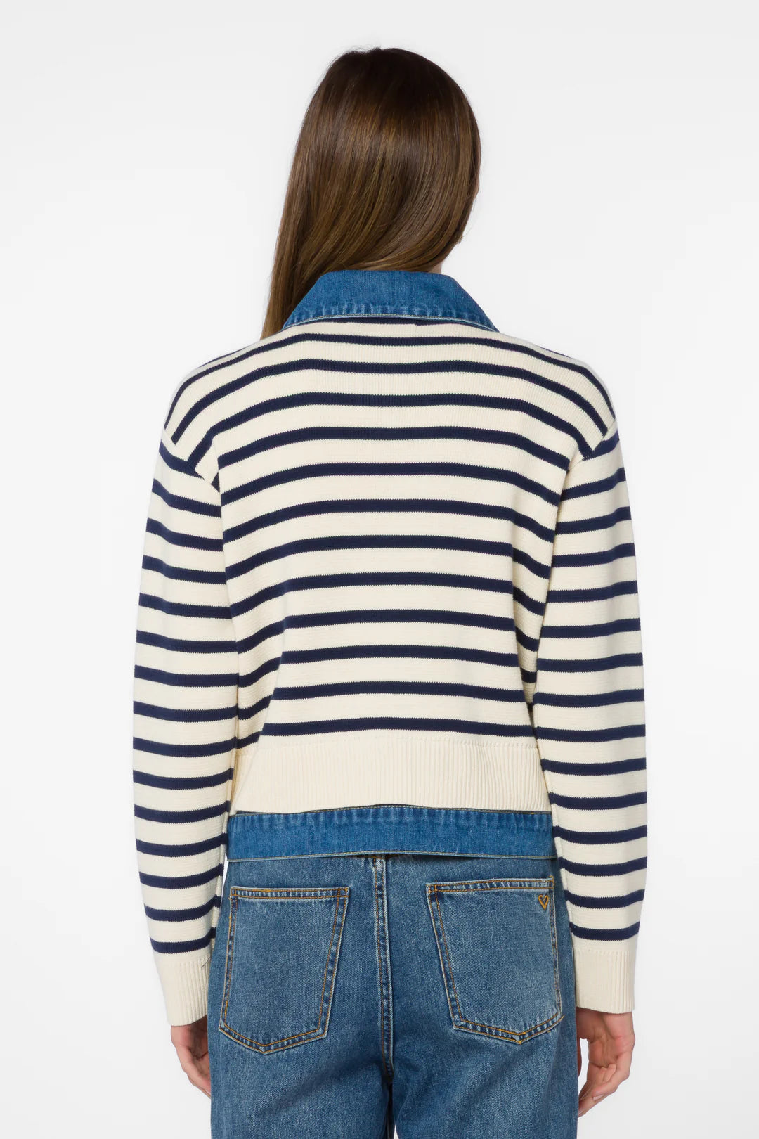 Denim Contrast Stripe Sweater Jacket