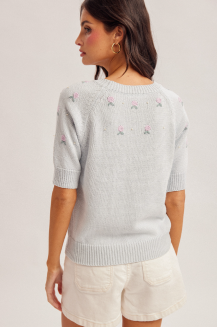 Floral Embroidered Pearl Top