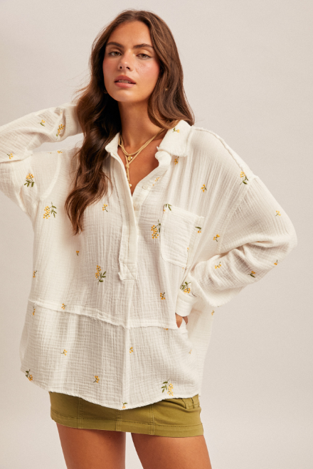 Flower Gauze Oversized Shirt