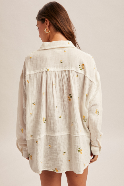 Flower Gauze Oversized Shirt