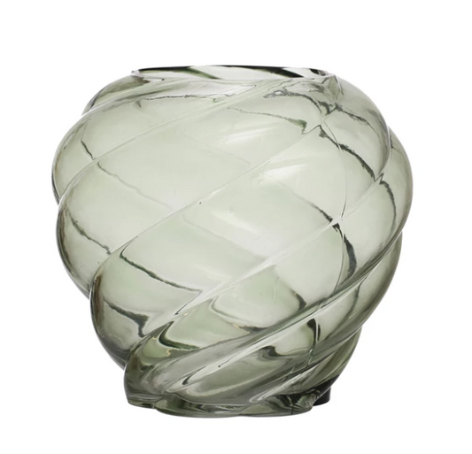 Twisted Glass Vase, Green