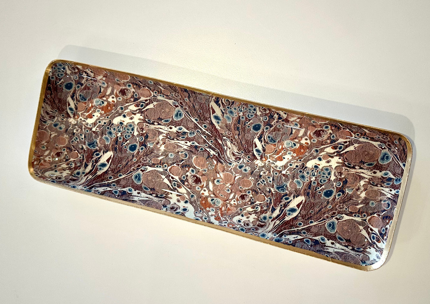 Enameled Metal Tray w/ Pattern & Gold Rim