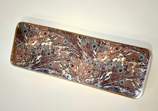 Enameled Metal Tray w/ Pattern & Gold Rim