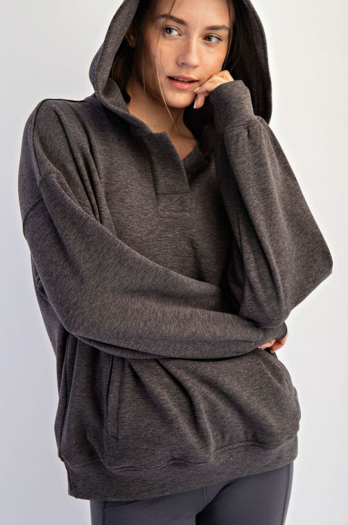 Double Brushed Polo Neck Hoodie