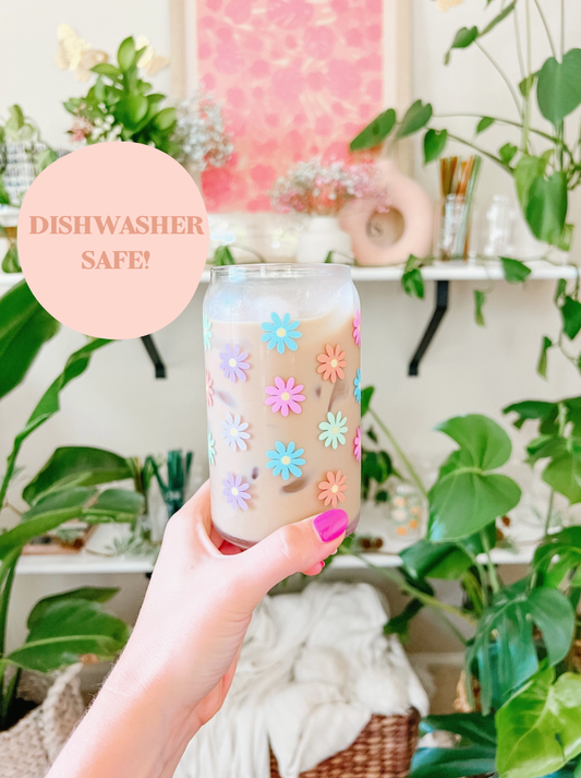 16oz Color Daisy Glass