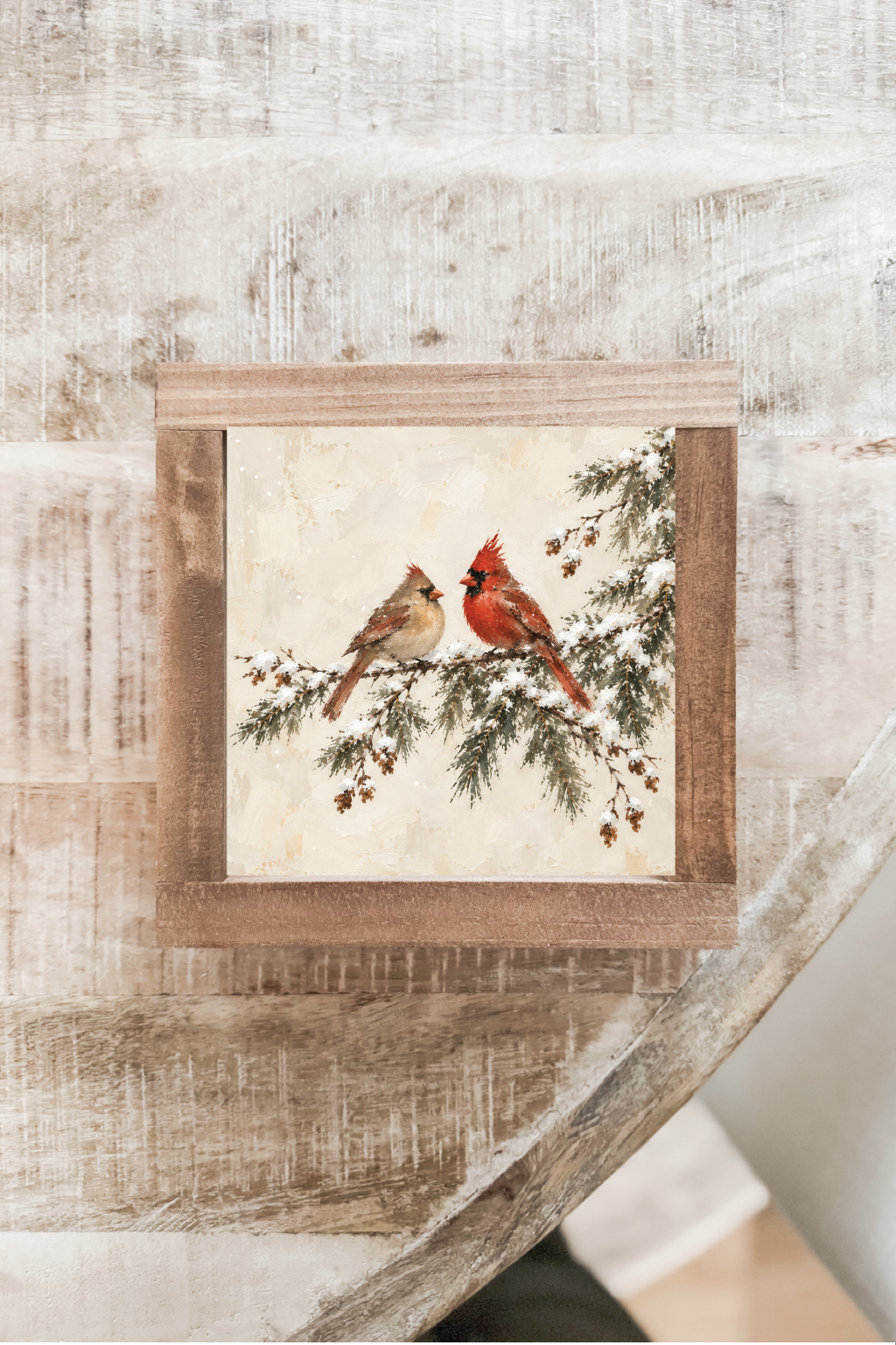 Cardinal Duo on Branch (Square)