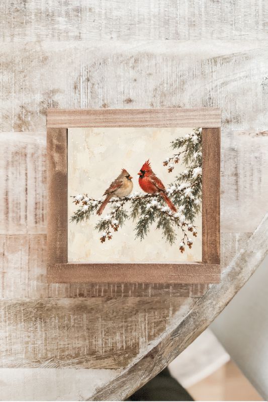 Cardinal Duo on Branch (Square)