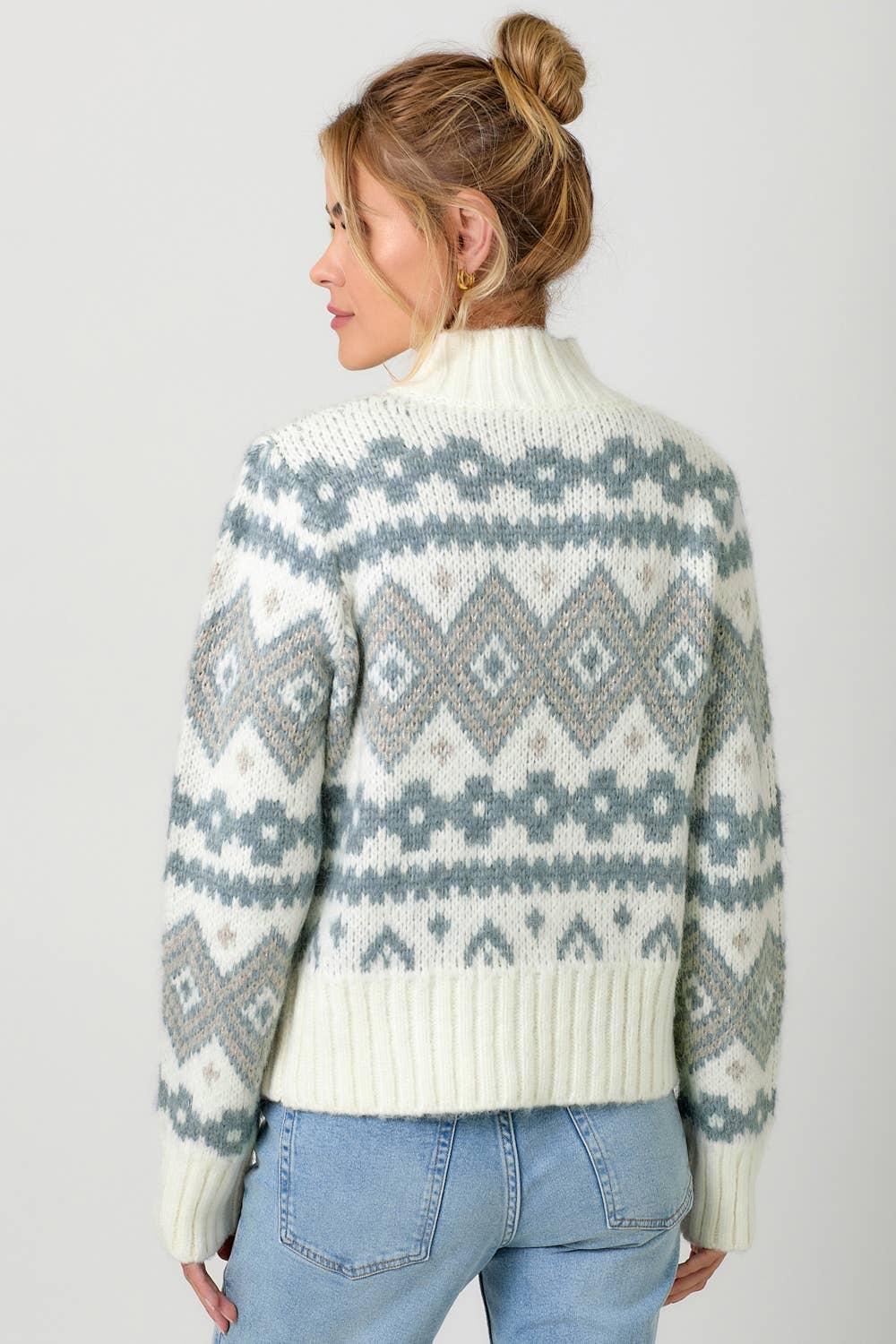 60807 Fair Isle Mock Neck Sweater