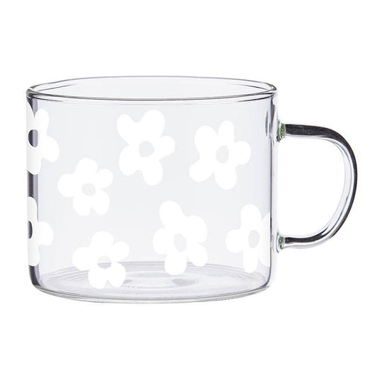 Large Glass Mug - White Flowers